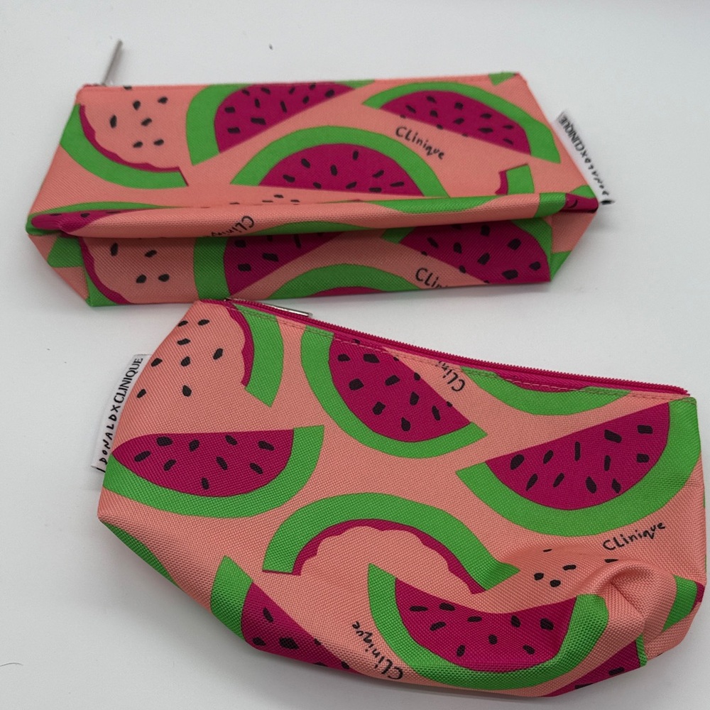Clinique Watermelon Slice Bags - Pink and Green Set of 2